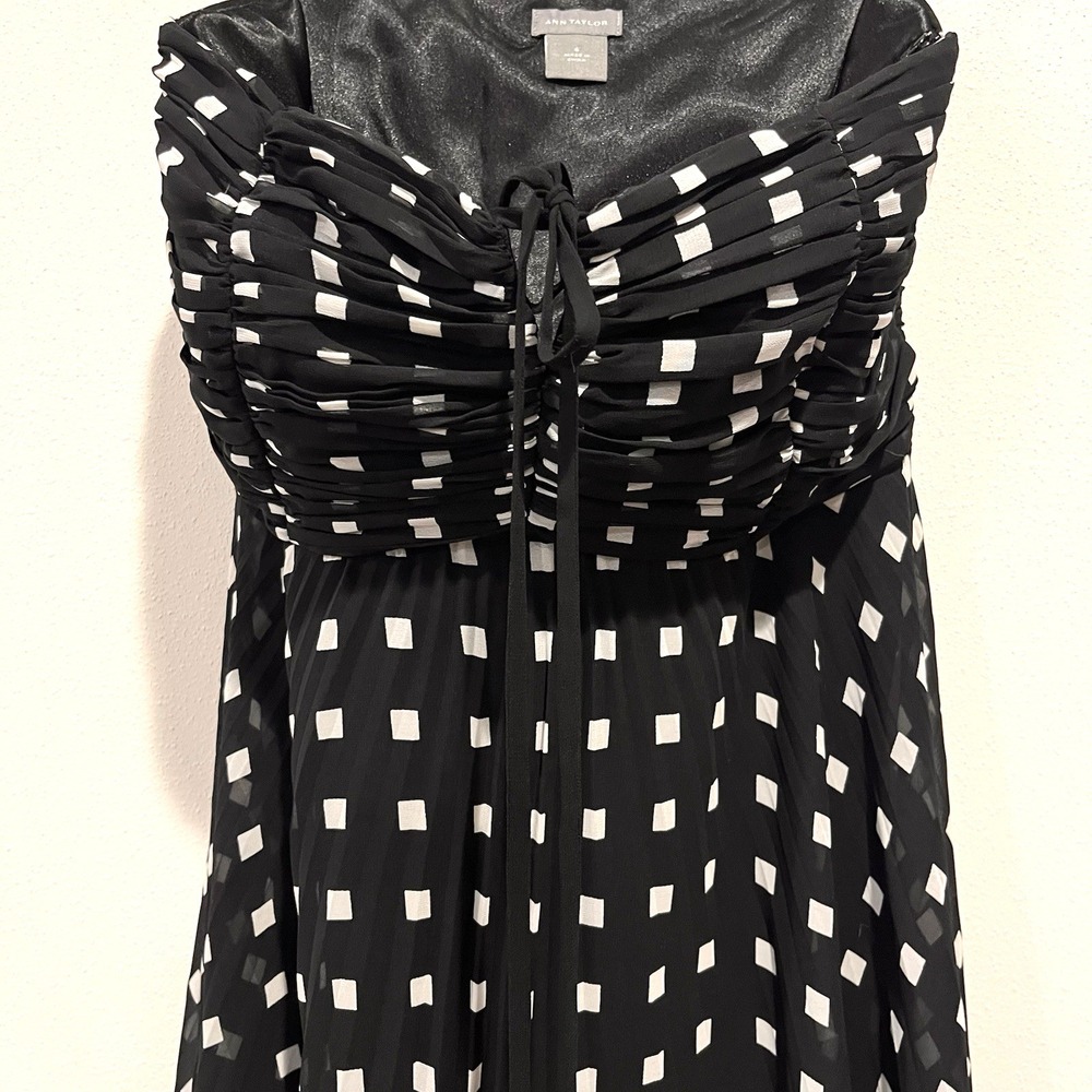 Ann Taylor Halter Size 6 Midi Babydoll Empire Strapless Geometric Sheer Resort
